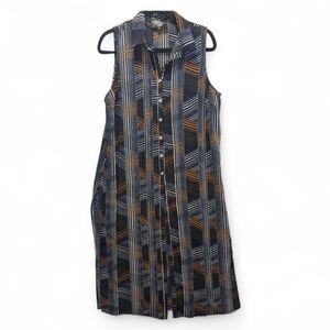 Navy and Orange Geometric Midi Dress kimono Beach Cover Up Size M